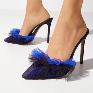 Andrea Wazen Franca Glitz tulle pumps in cobalt blue